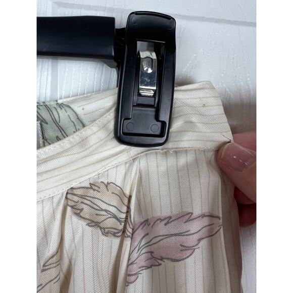 80s Liz Claiborne Size 14 Rayon Midi Pleated Pastel Feather Cream Stripe Skirt - Picture 3 of 10